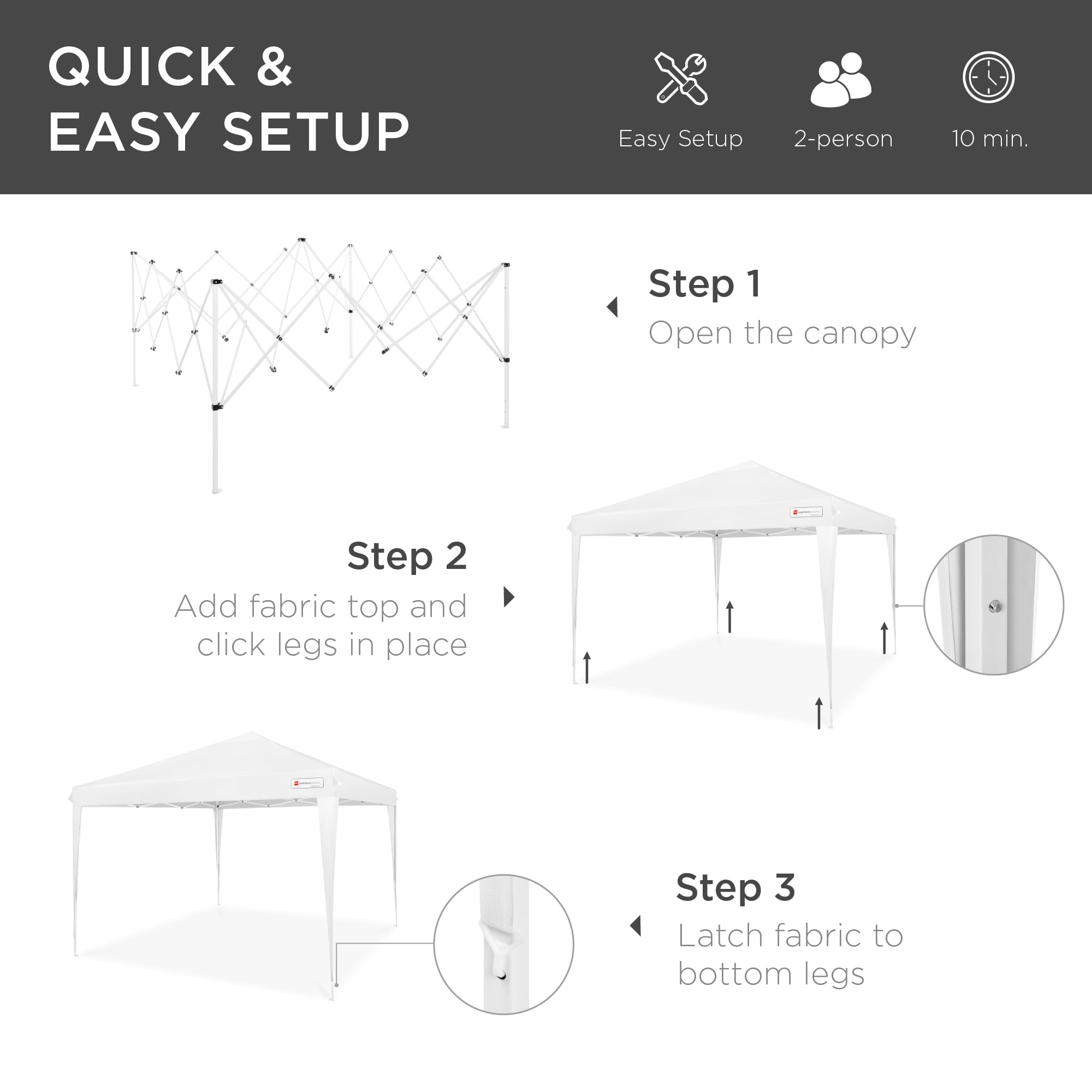 Best Choice Products 10x10ft Outdoor Portable Adjustable Instant Pop Up Gazebo Canopy Tent w/ Carrying Bag - White