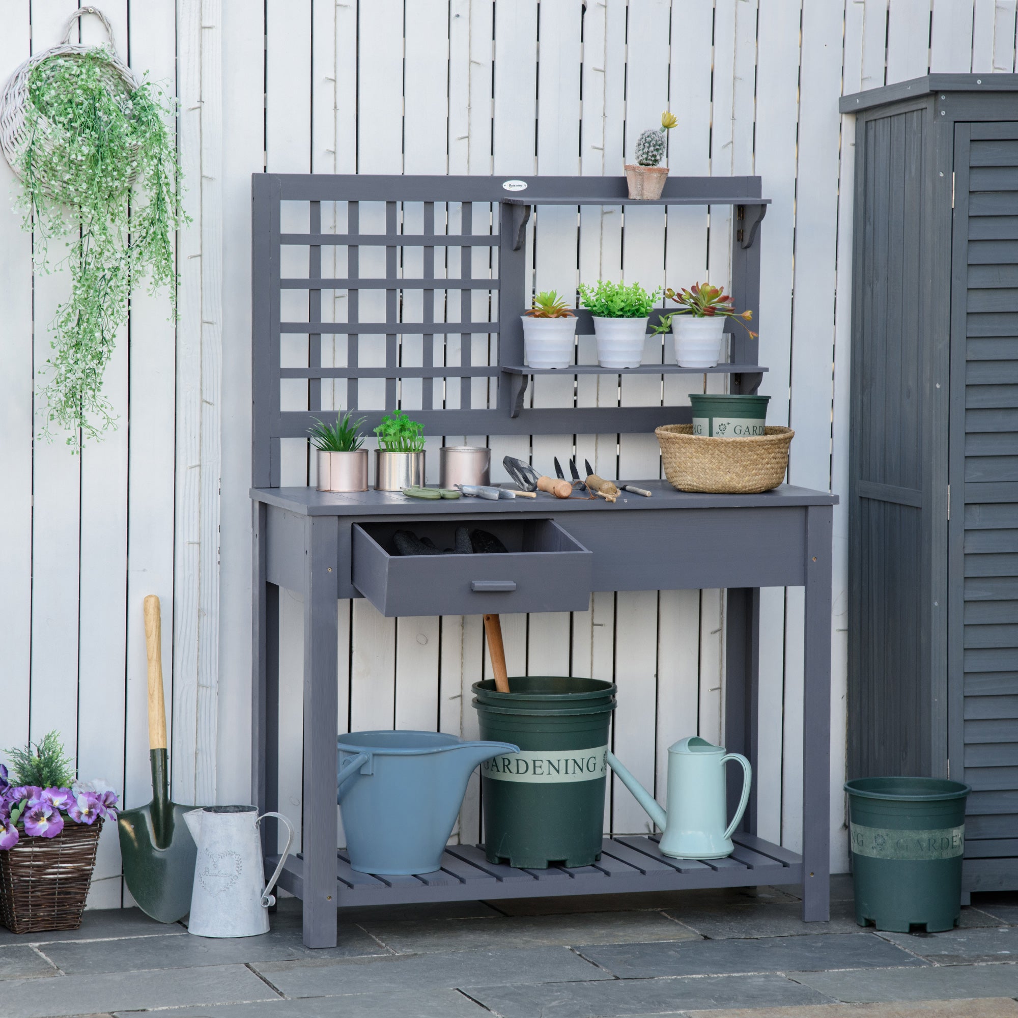 Outsunny Gray Wood Potting Bench