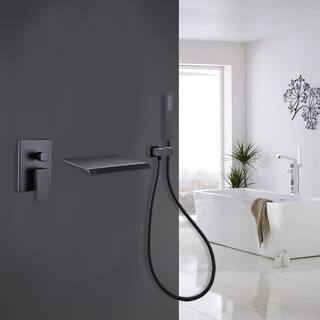 1-Spray Single Handle Wall Mount Tub Faucet with Hand Shower and Waterfall Spout in Matte Black CTMS-LQ-861MB