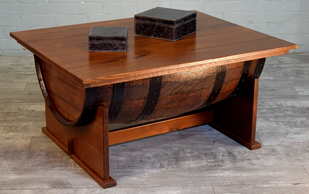 William Sheppee Shooter  x27s Half Barrel Coffee Table w/ Lift Top   Rustic   Coffee Tables   by William Sheppee  Houzz