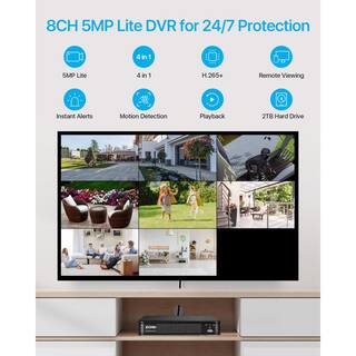 ZOSI 8 Channel 5MP-Lite 2TB DVR OutdoorIndoor Security Camera System with 8 1080p Wired Bullet Cameras 8VM-261W8S-20-US