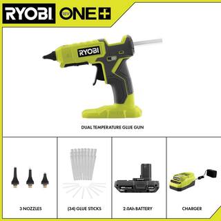 RYOBI ONE+ 18V Cordless Dual Temperature Glue Gun Kit with 2.0 Ah Battery and 18V Charger with FREE Glue Sticks (24-Piece) P307K1N-A1932402