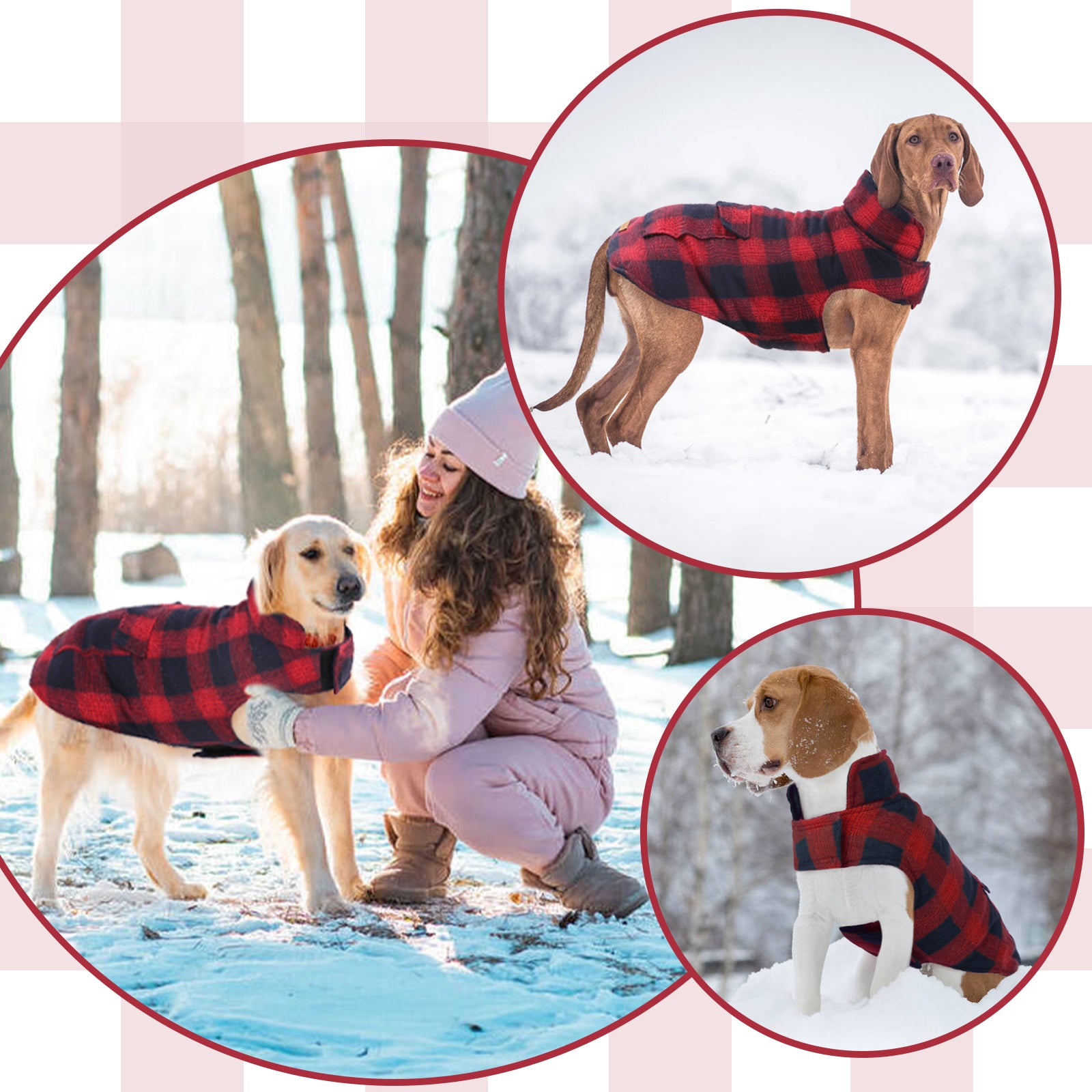 Kuoser Polyester Plaid Winter Dog Coat and Jacket， Red， XS