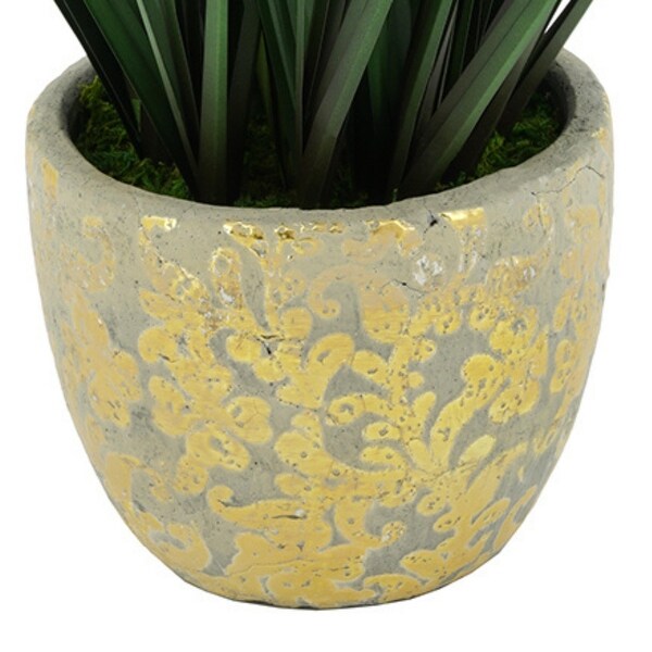 Faux PVC Grass in Gold Foil Ceramic Vase