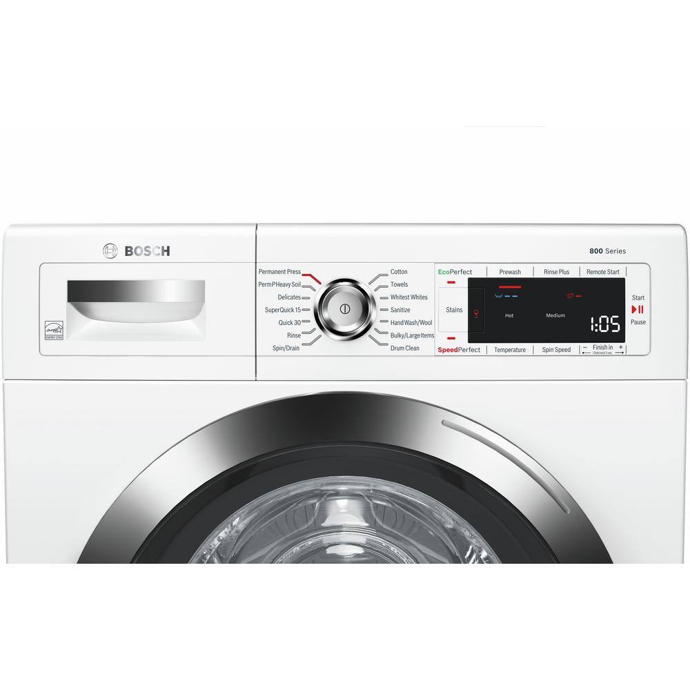 Bosch 800 Series 24 in. 2.2 cu. ft. 240-Volt White with Chrome Accents High-Efficiency Front Load Smart Washer ENERGY STAR WAW285H2UC