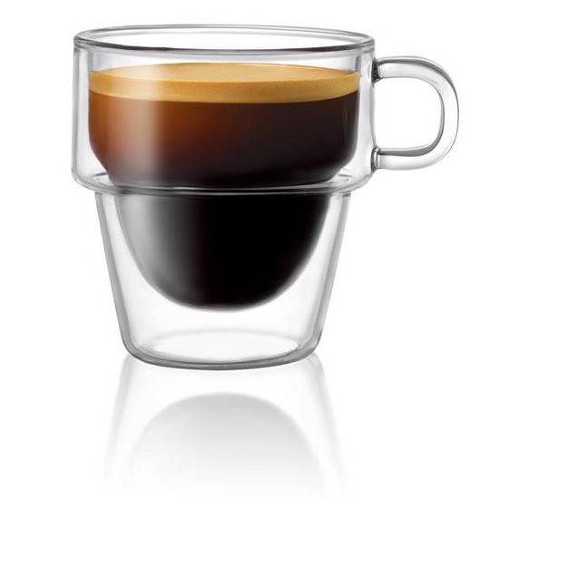 Joyjolt Stoiva Double Walled Espresso Glass Cups Set Of 8 Stackable Shot Mugs With Handle 5 Oz