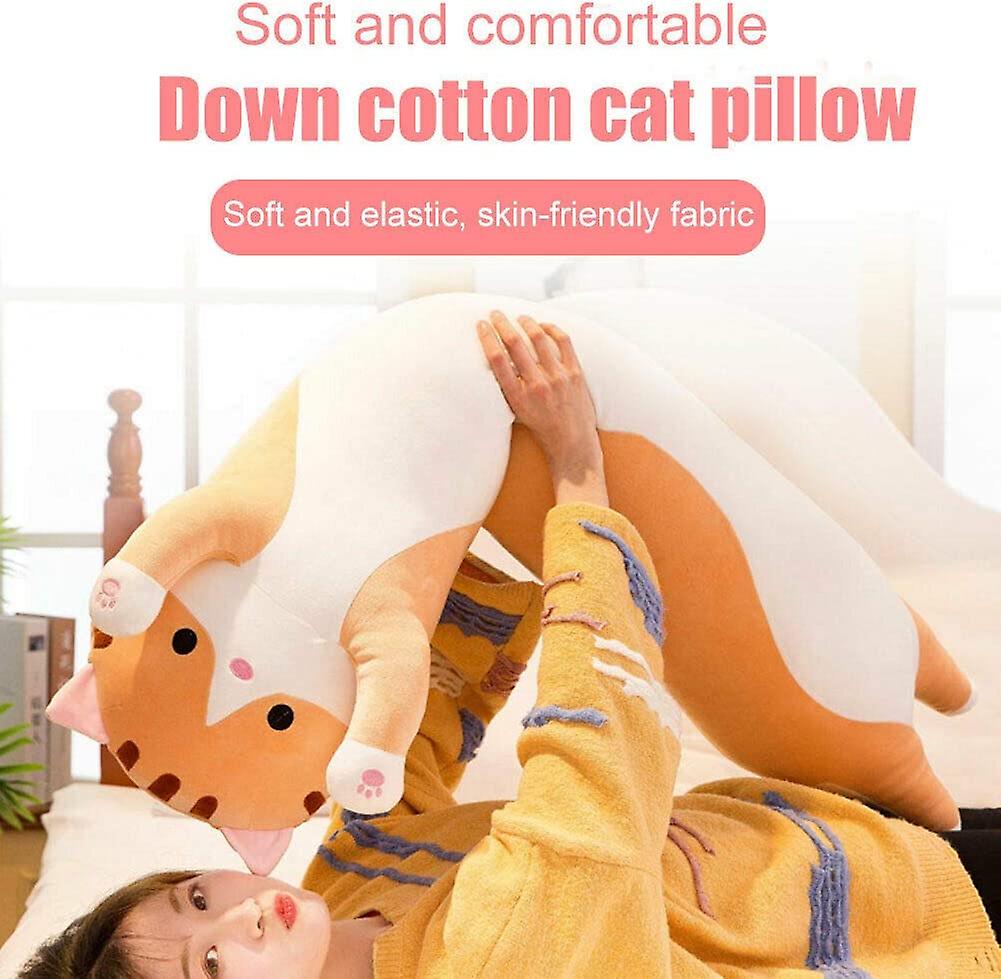 Lovely Plush Cat Doll Cute Cartoon Soft Stuffed Kitten Pillow Long Throw Sleeping Pillow Doll Toy Gift For Kids Girlfriend Multiple Size (brown，110cm/