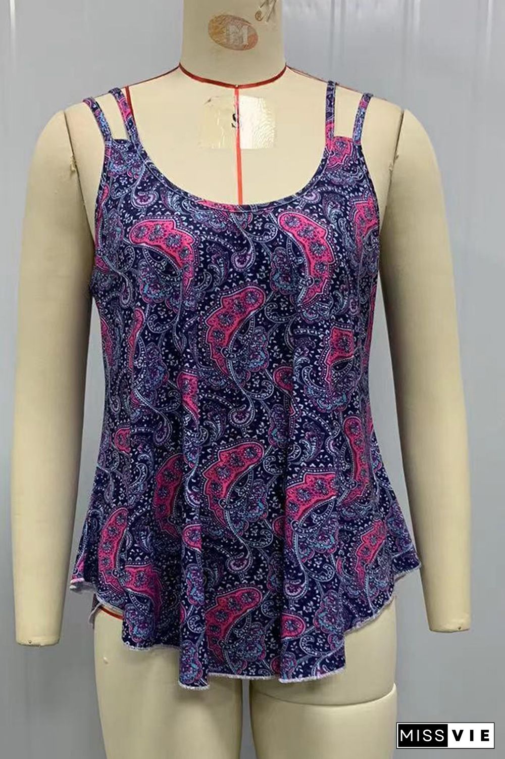 U Neck Strappy Paisley Floral Print Tank Top