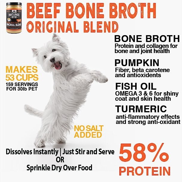 Nature's Diet Original Blend Beef Bone Broth Dry Dog and Cat Food Topping， 16-oz jar