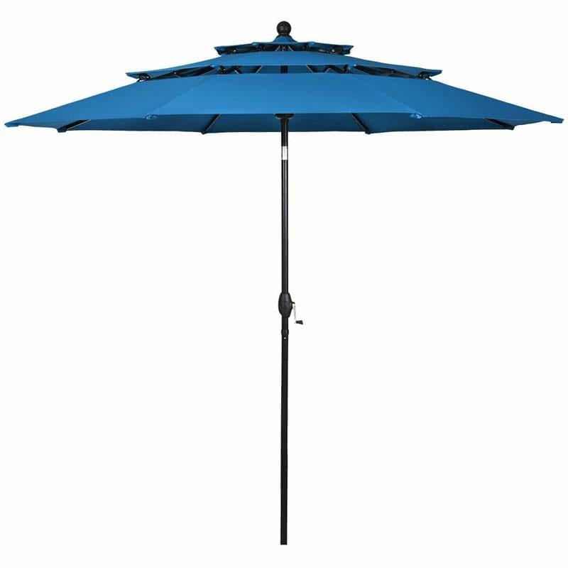 10 FT 3 Tiers Outdoor Patio Market Umbrella with Crank & Auto-tilt, Double Vented Table Umbrella for Pool Deck