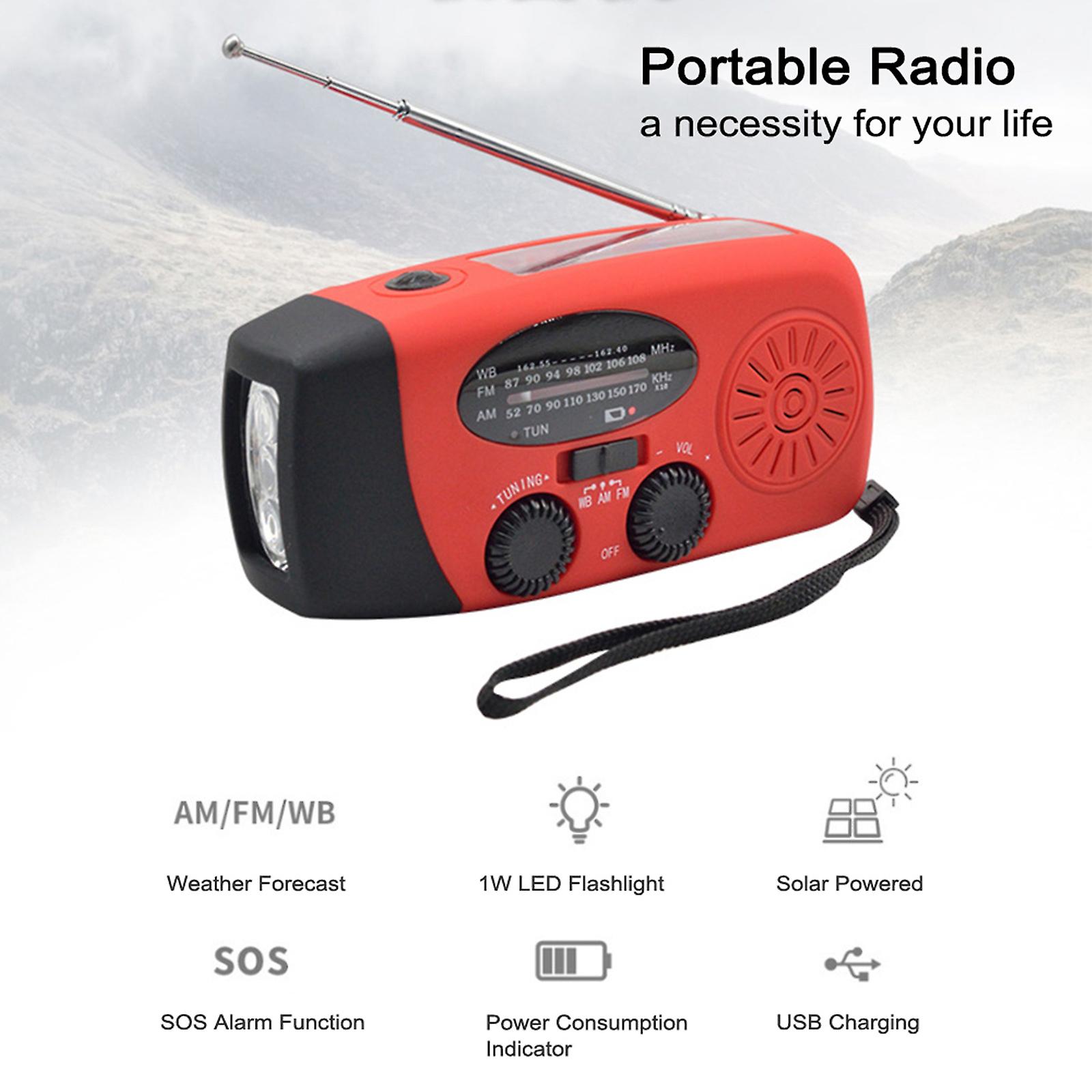 Portable Radio With Am/fm Flashlight Reading Lamp Noaa Weather Mobile Power Source For Emergency Solar Powered Crank Handheld Radio