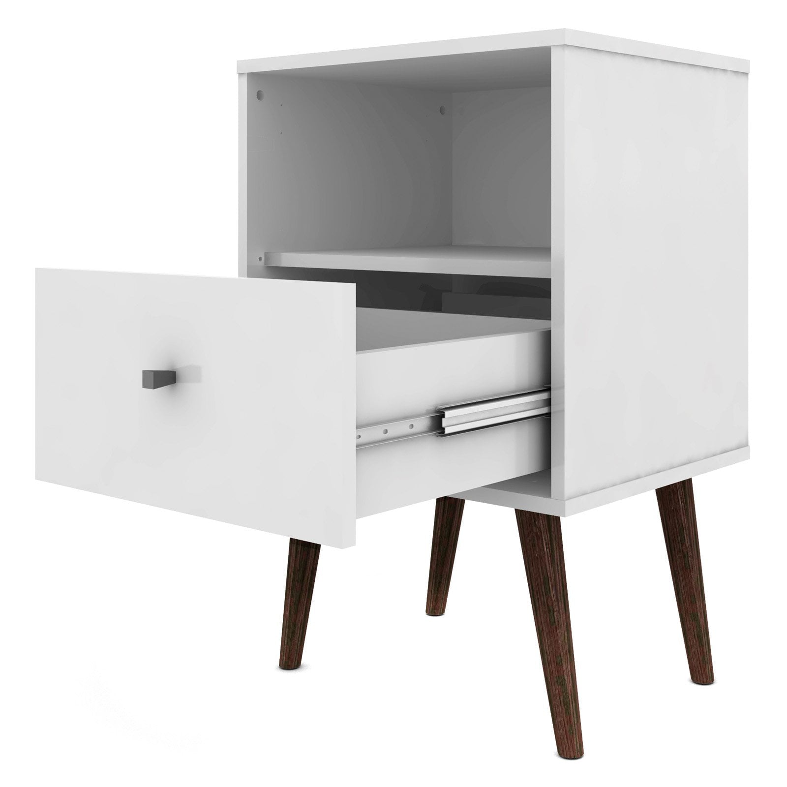 Manhattan Comfort Liberty Mid Century - Modern Nightstand 1.0 with 1 Cubby Space and 1 Drawer in White and Rustic Brown with Solid Wood Legs