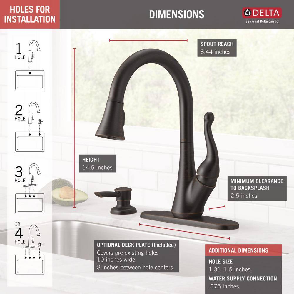 Delta Talbott Single-Handle Pull-Down Sprayer Kitchen Faucet with Soap Dispenser in Venetian Bronze 16968-RBSD-DST