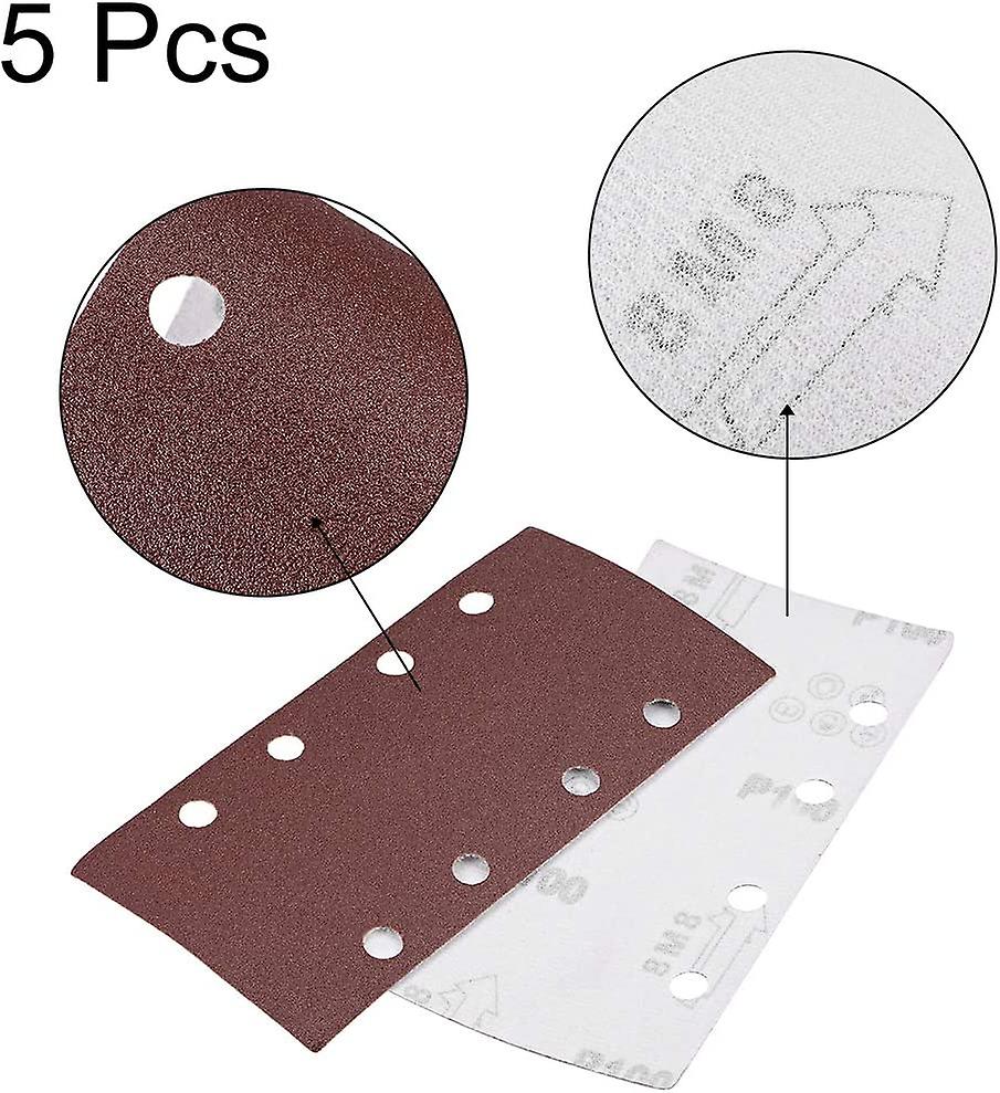 100 Grit 1/3 Sanding Sheet Sander Sandpaper Hook And Loop Pads 8 Hole 5pcs