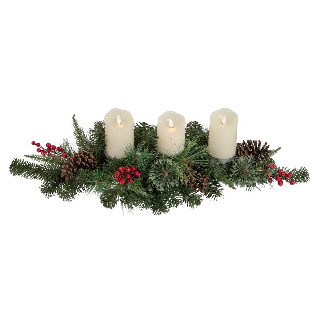 Decorated Artificial Pine Christmas Candle Holder Centerpiece