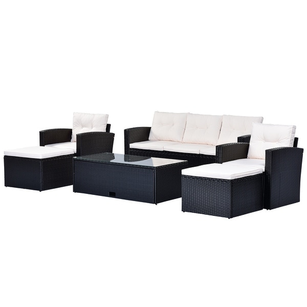 6piece AllWeather Wicker PE rattan Patio Outdoor Dining Conversation Sectional Set with coffee table