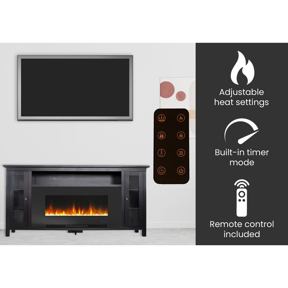 Hanover Brighton Electric Fireplace TV Stand and Color Changing LED Heater Insert  Dark Coffee