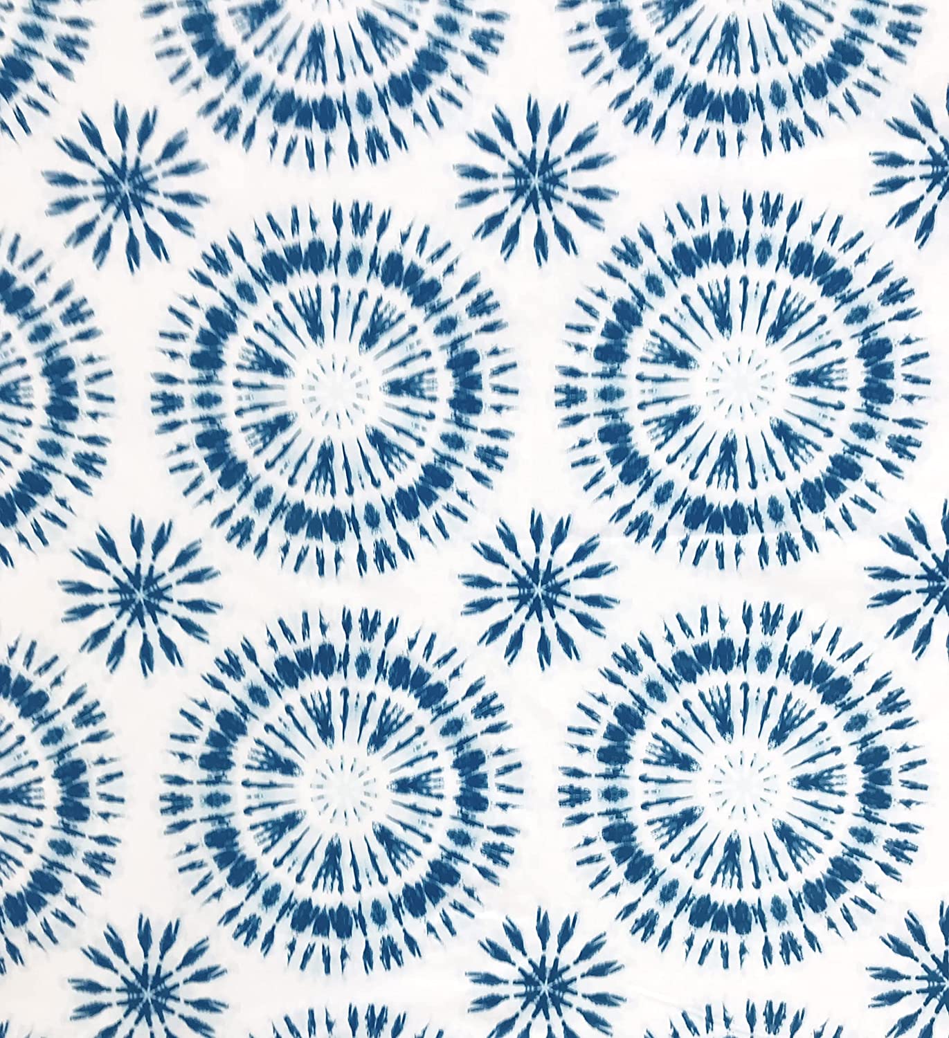 Elrene Summer Tie Dye Vinyl Tablecloths: Patio Table Umbrella Table Cover with Hole and Zipper, 52" x 70" Diameter Round (Blue, White)