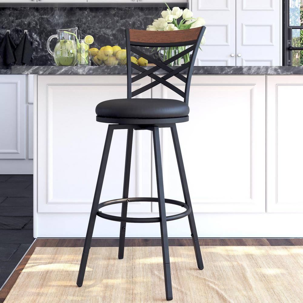 DHP Joss Black Upholstered Faux Leather Seat Adjustable Swivel Barstool (Set of 3) DE96700