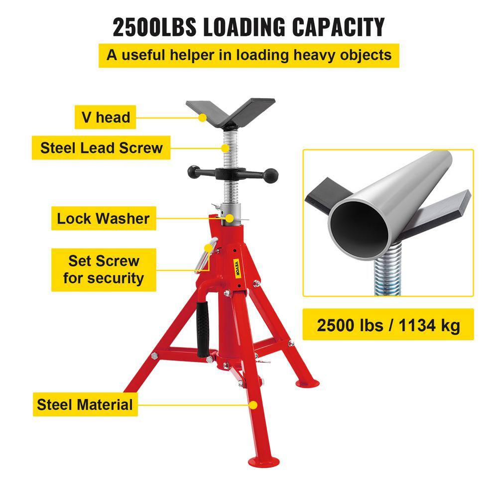 VEVOR V Head Pipe Stand 18 in. to 12 in. Capacity Adjustable Height 20 in. to 37 in. Pipe Jack Stands 2500 lbs. Load Capacity GJ1107CGJ-VX00001V0