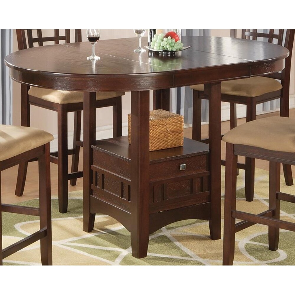 Espresso Chestnut Extendable Counter Hight Dining Table with Storage Base