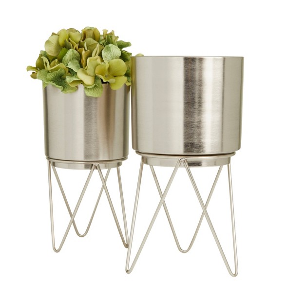 Cosmoliving By Cosmopolitan 2pc Modern Glossy Metal Planter Pots