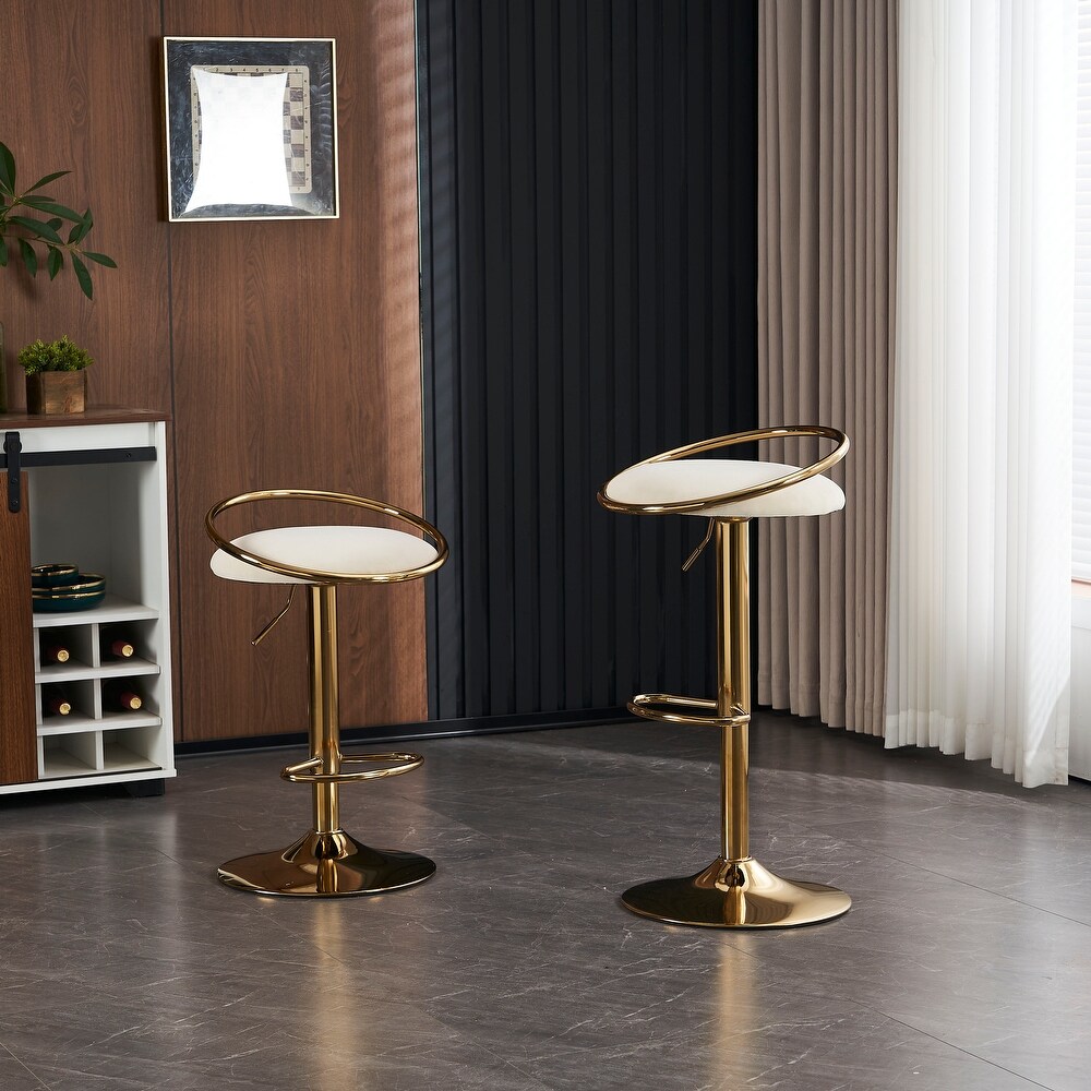 Modern Height Adjustable Velvet Padded 360 Swivel Barstool(2PCS/CTN)