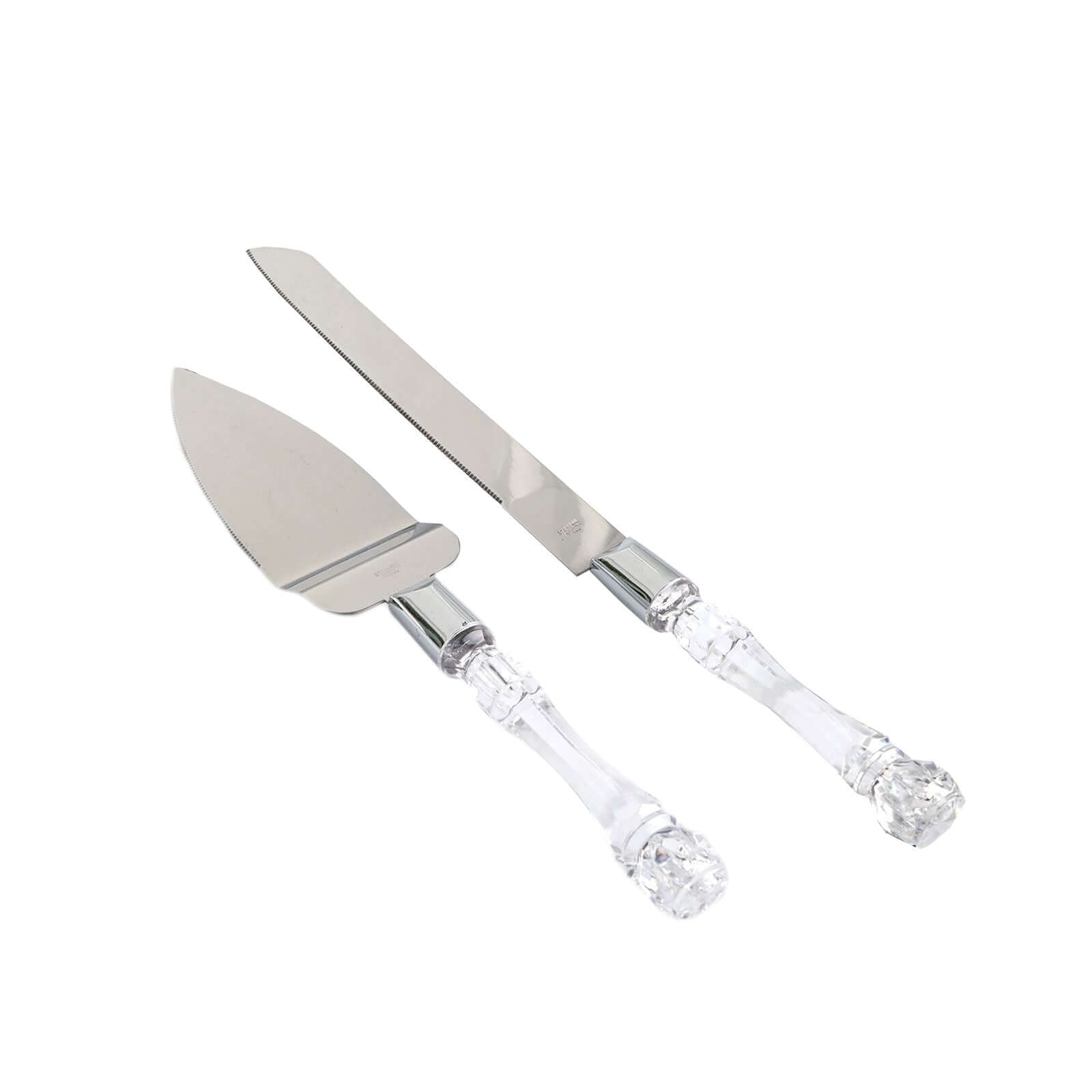 2 Set Stainless Steel Knife and Server Party Favors Set With Clear Acrylic Handle Free Gift Box 10