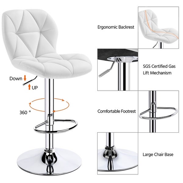 Modern Adjustable Faux Leather Swivel Bar Stool Armless， 2pcs