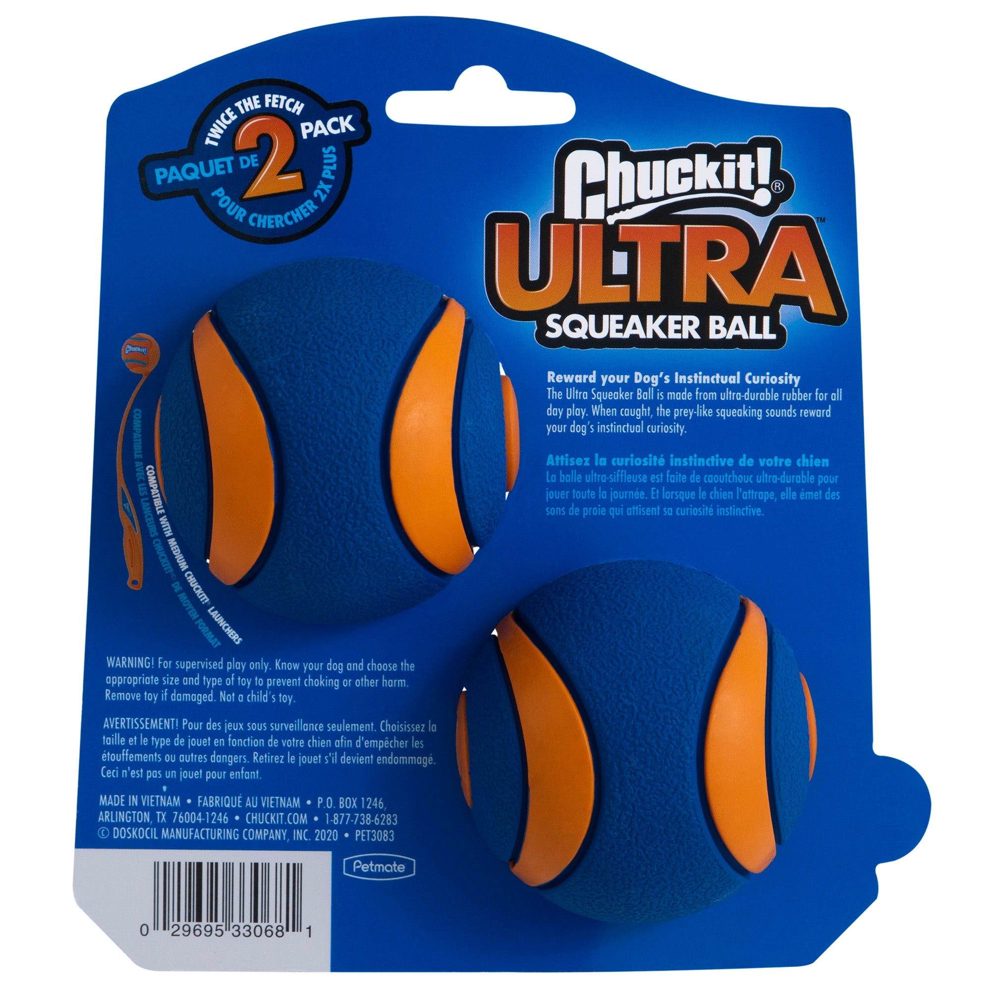 Chuckit Ultra Squeaker Ball， Medium， 2 Pack