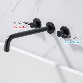 RAINLEX 8014 2-Handle Wall Mount Tub Faucet with High Flow Rate and Long Spout in Matte Black RX8014H