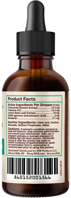 Hemp Well Calm Bird Oil Supplement， 2-oz bottle