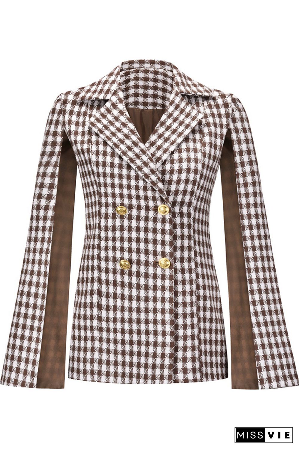 Houndstooth Check Cut Sleeves Open Button Jackets