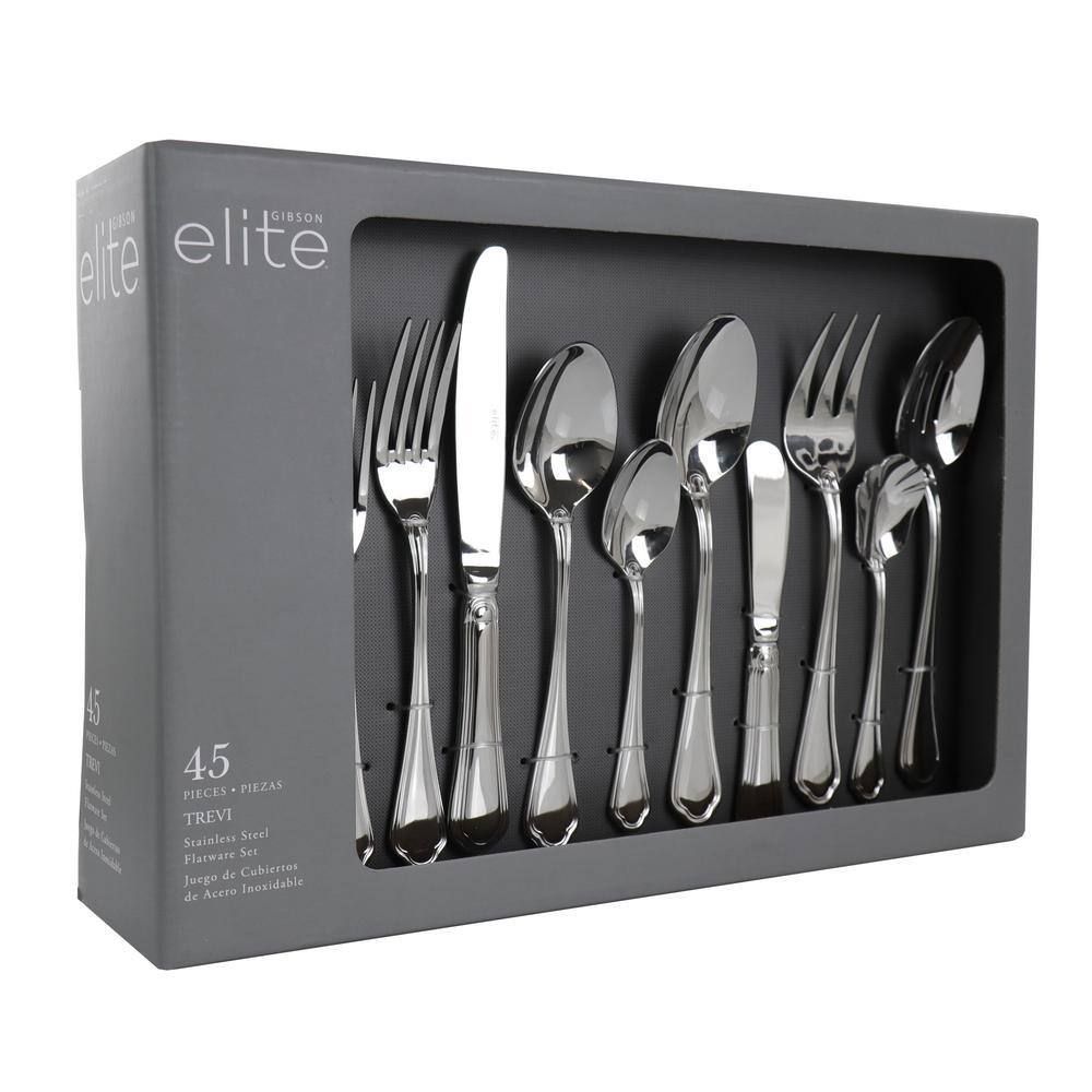 GIBSON ELITE Trevi 45-Piece Silver 1810 Stainless Steel Flatware Set 985113970M