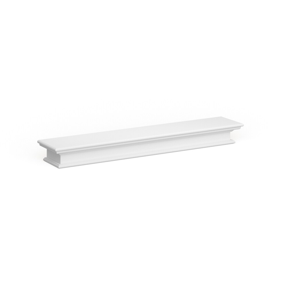 NovaSolo Halifax Coastal White Floating Wall Shelf  Extra Long  Solid Mahogany Frame  47.24 x 9.06 x 4.72