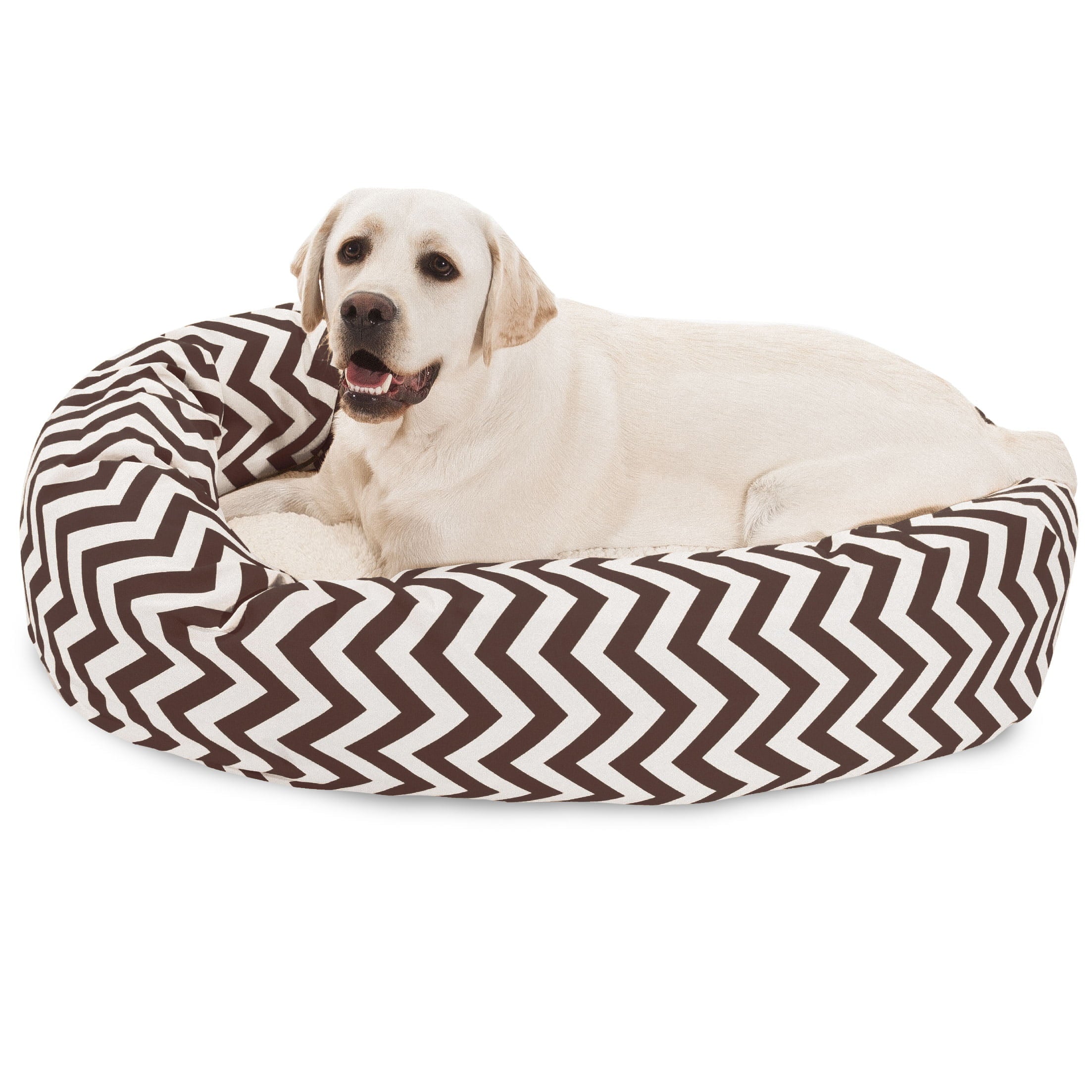 Majestic Pet | Chevron Sherpa Bagel Pet Bed For Dogs， Chocolate， Large