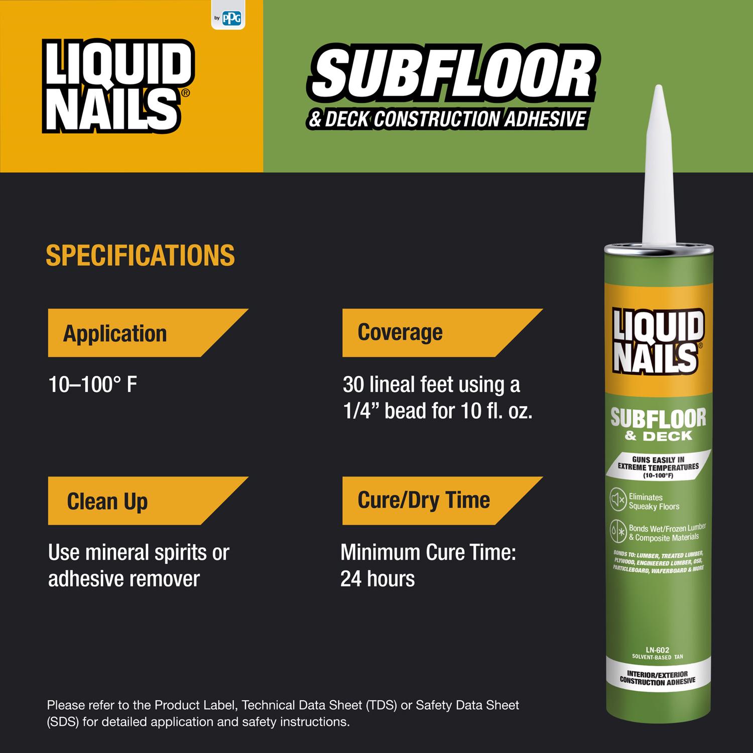 Liquid Nails Subfloor \u0026 Deck Synthetic Rubber Construction Adhesive 10 oz