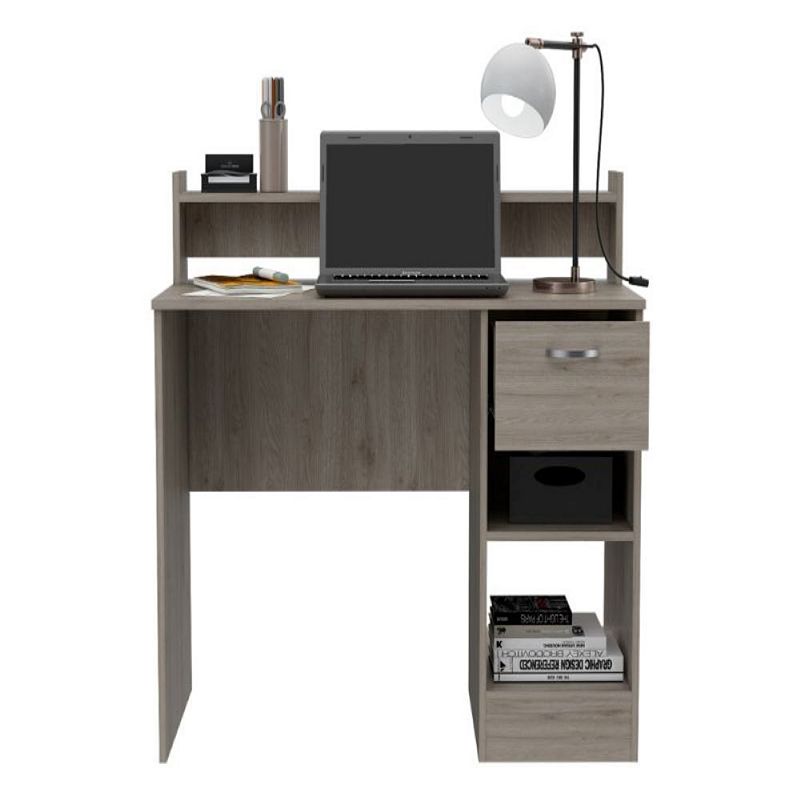 DEPOT E-SHOP Vera Computer Desk with Top Open Shelf， 1-Drawer and 2-Storage Shelves， Light Gray