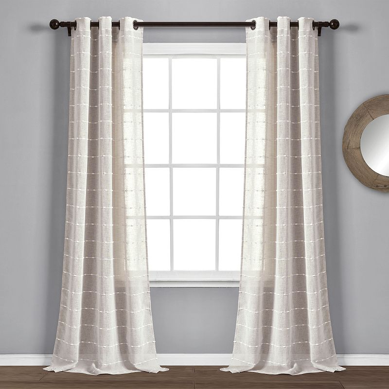 Lush Decor Farmhouse Textured Grommet Sheer Window Curtain Set