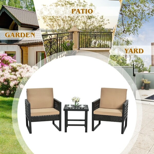 3Pcs Patio Rattan Bistro Cushioned Furniture Set - 25