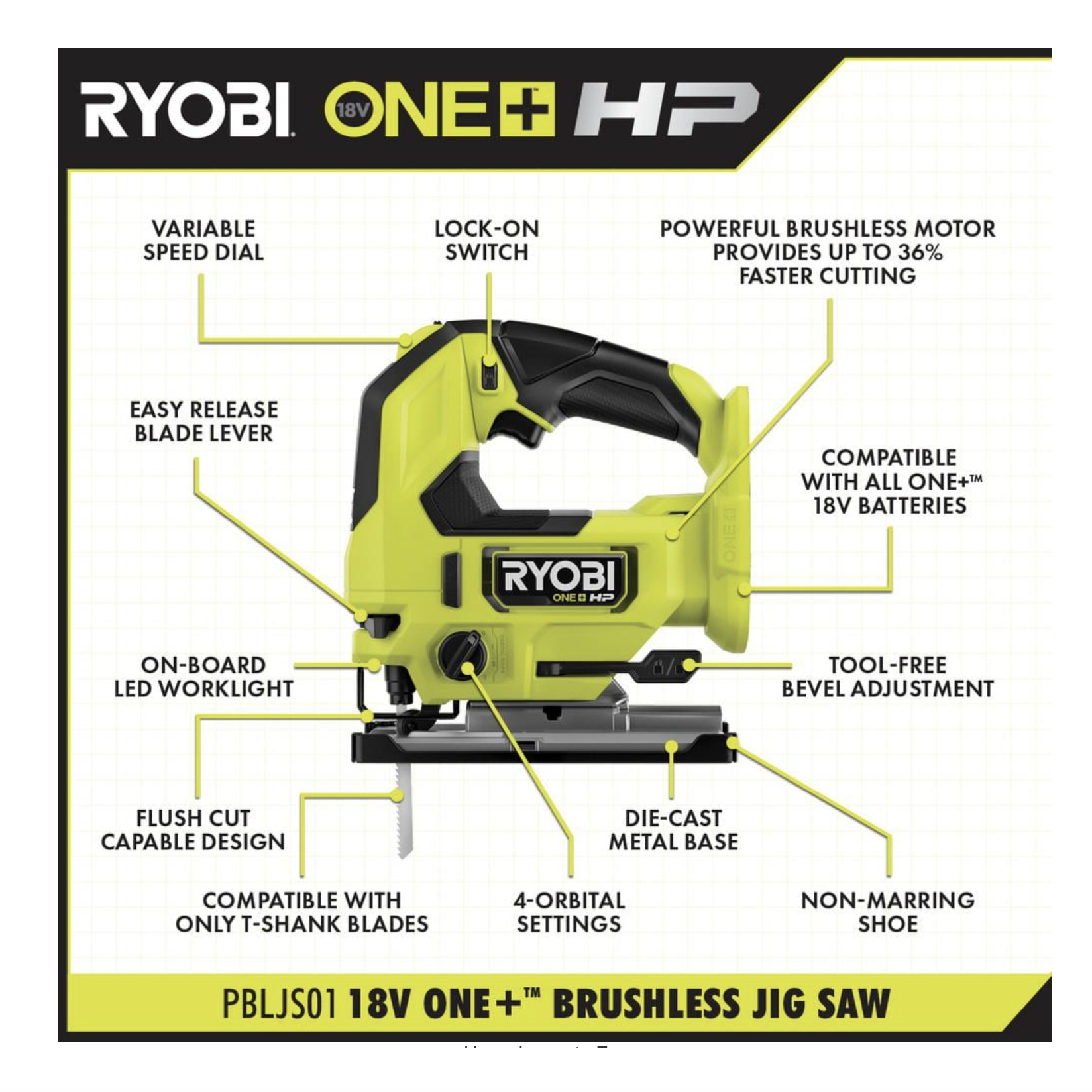 Ryobi One+ HP 18V Brushless Cordless Jig Saw (Tool Only)