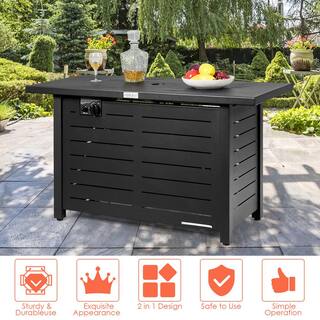 Costway 42 in. x 25 in. Rectangular Metal Propane Gas Fire Pit 60000 Btu Heater Outdoor Table with Cover OP70370