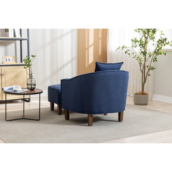 Modern Accent Chair with Ottoman， Mid Century Barrel Chair Lounge Chairs Upholstered Round Armchairs for Living Room， Navy