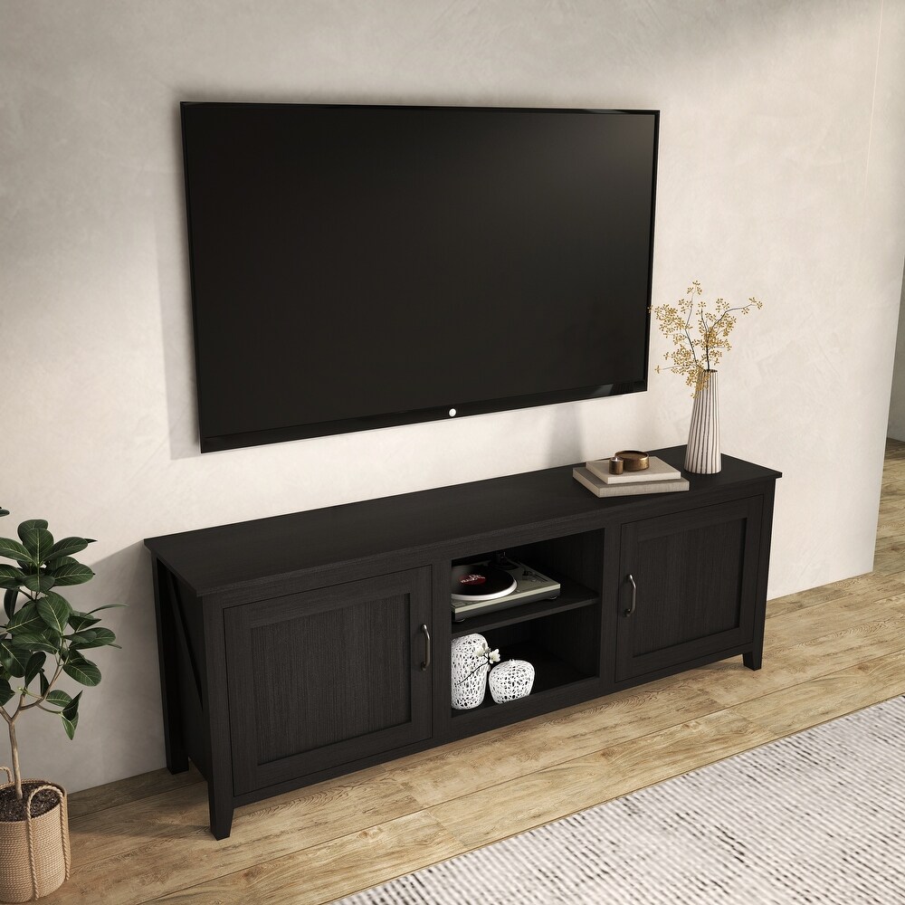 70.08 Inch Black TV Stand with 2 Drawers and 4 High Capacity Storage Compartment.