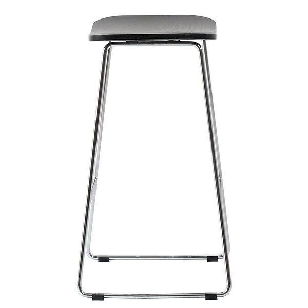 LeisureMod Melrose Modern Wood Counter Stool With Chrome Sled Base