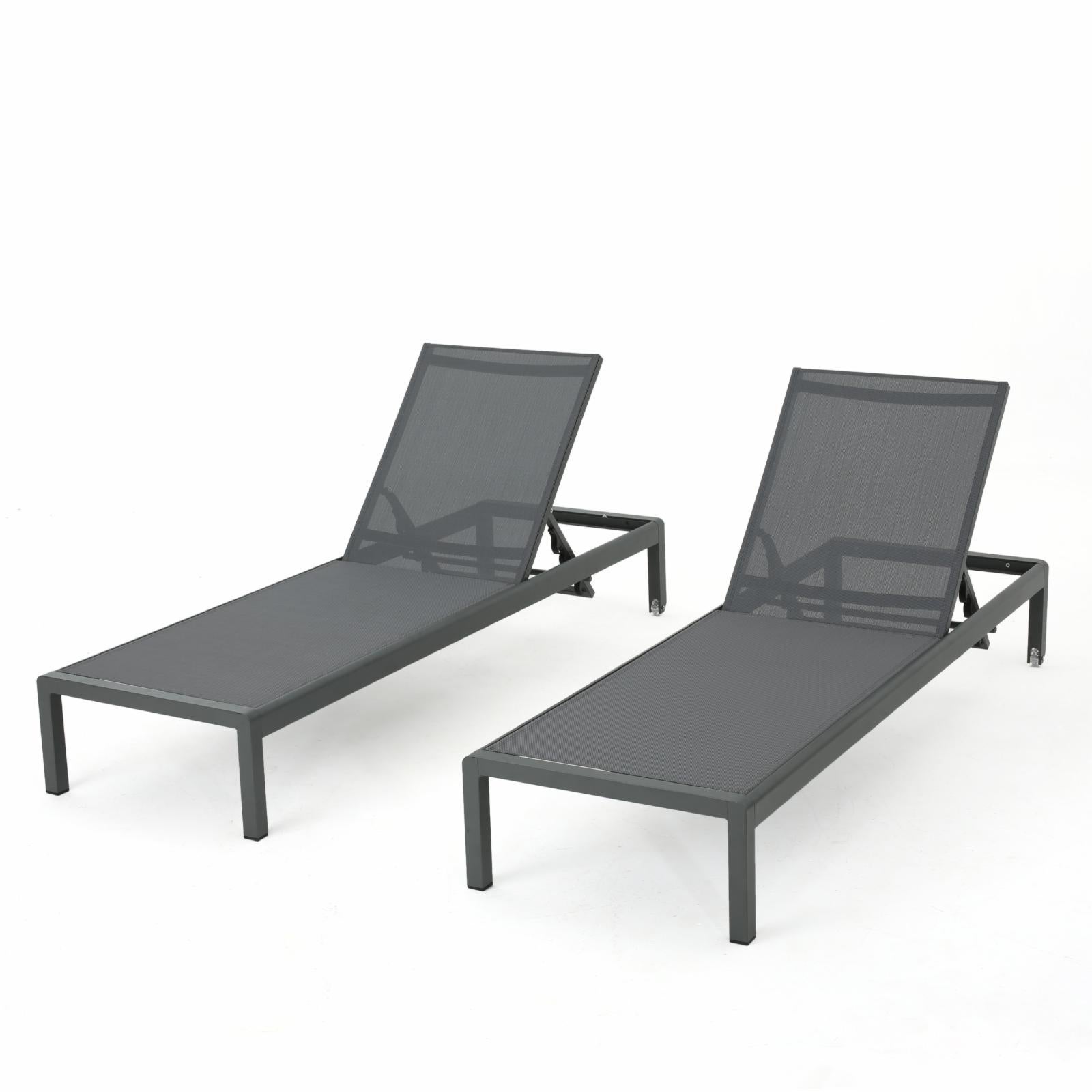 Xane Outdoor Chaise Lounge- Set of 2 - Gray and Dark Gray