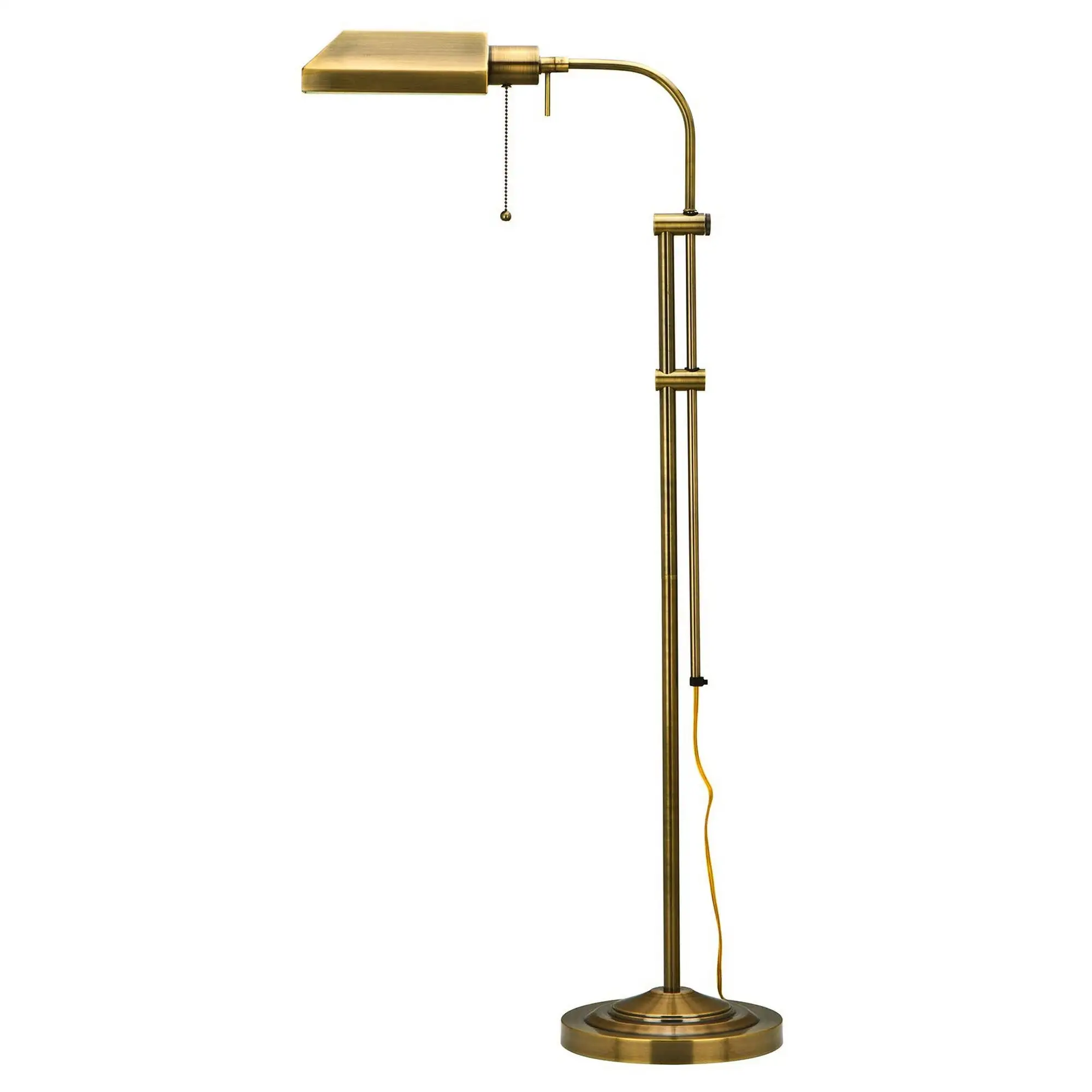 Metal Rectangular Floor Lamp with Adjustable Pole, Gold