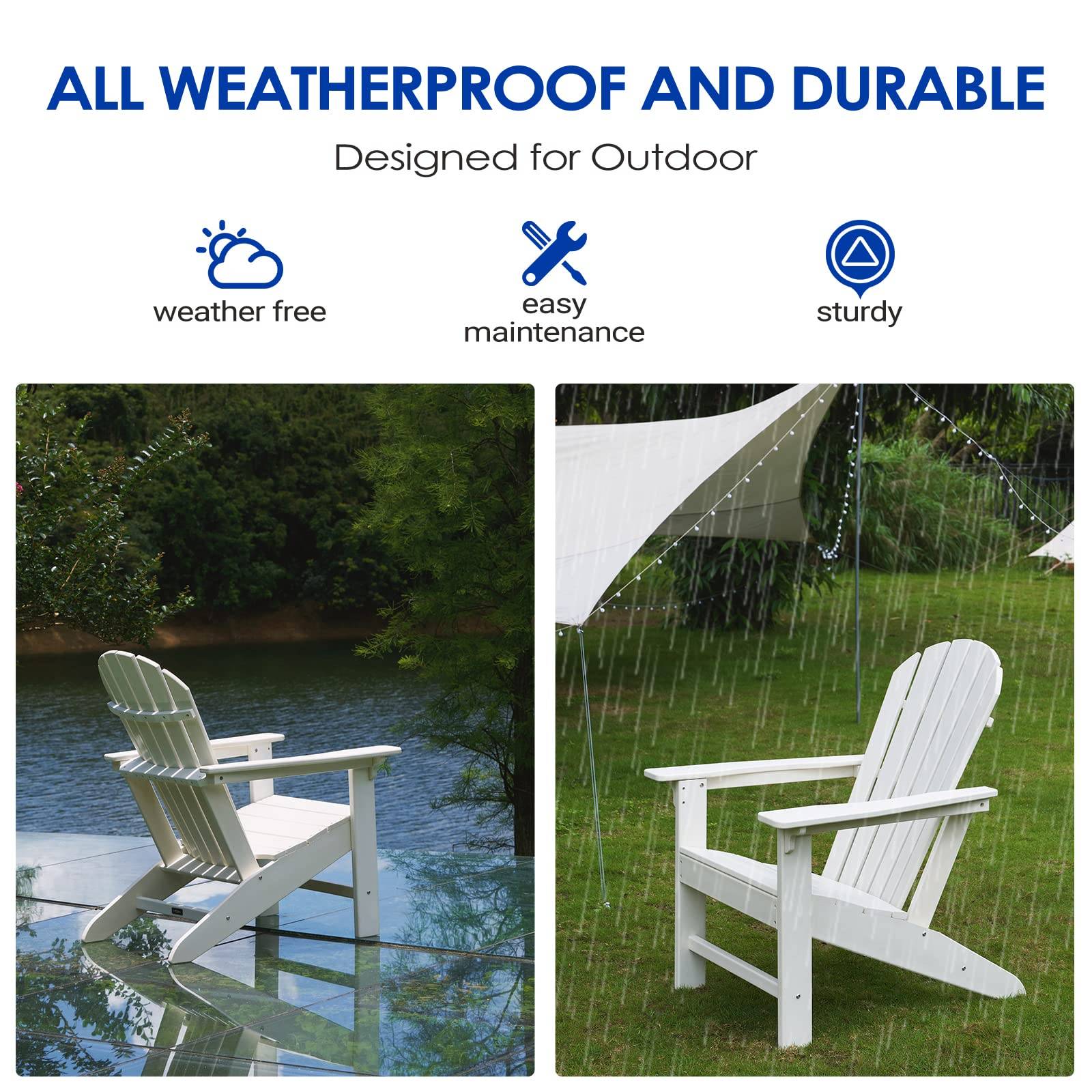 Otsun Polystyrene Adirondack Chairs, White All-Weather Lumber Armchair for Outdoor Yard & Patio