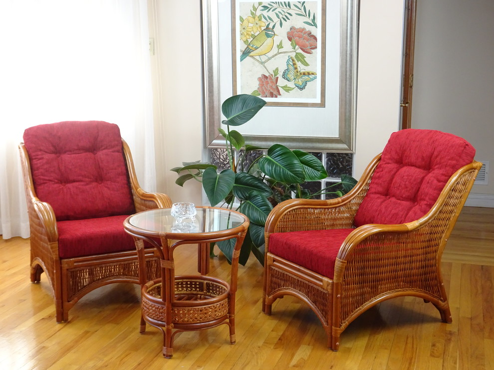 Pelangi Round Rattan Wicker Coffee Table With Glass   Tropical   Coffee Tables   by RattanUSA  Houzz