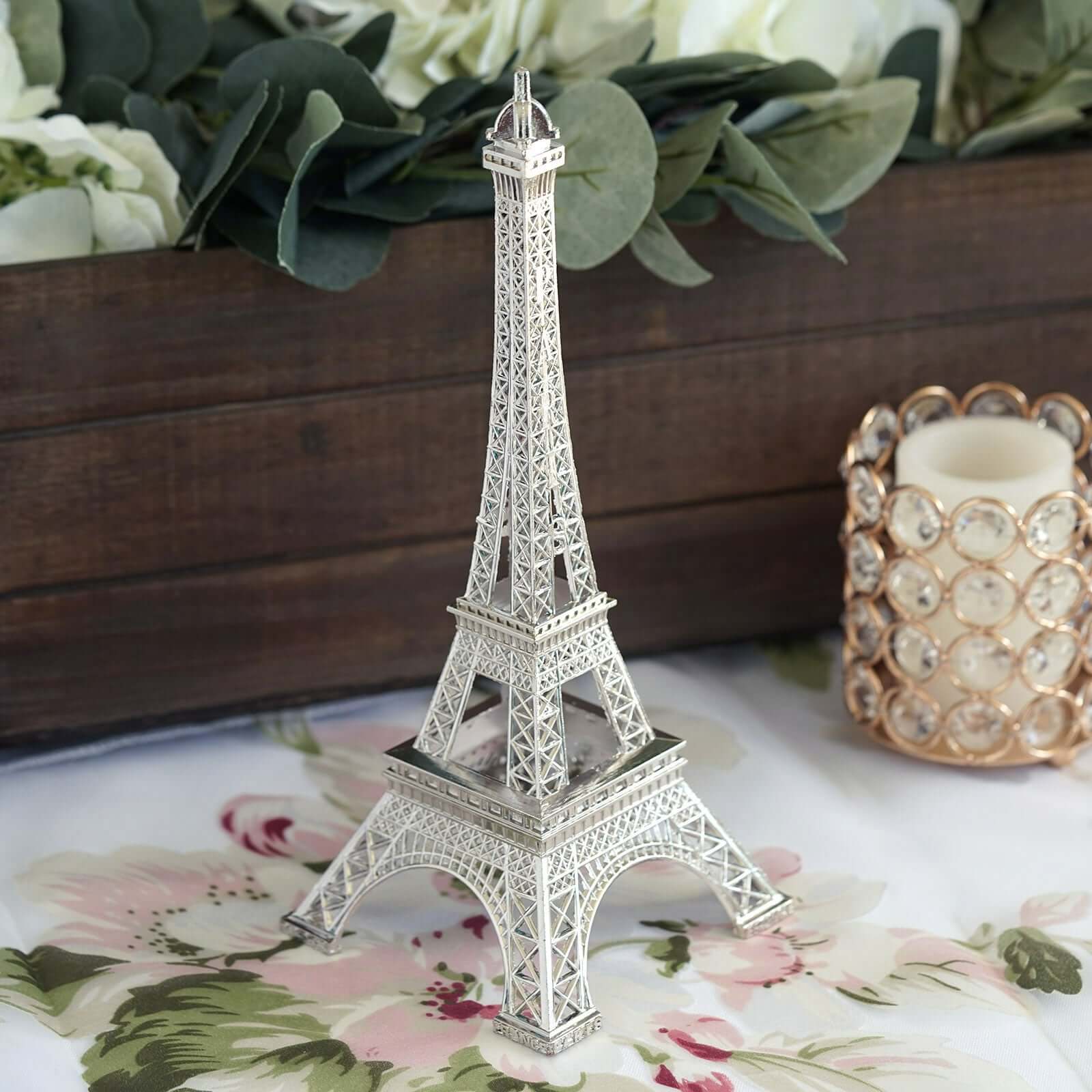 Silver Metal Eiffel Tower Table Centerpiece, Decorative Cake Topper - 10